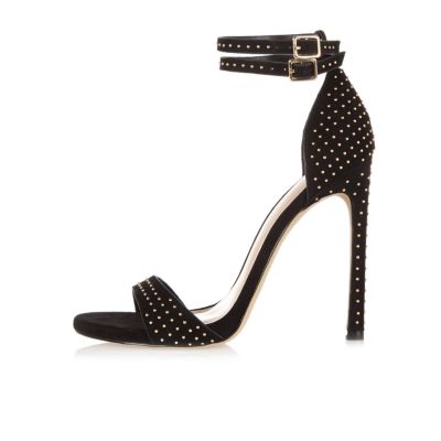 Black studded double strap heels